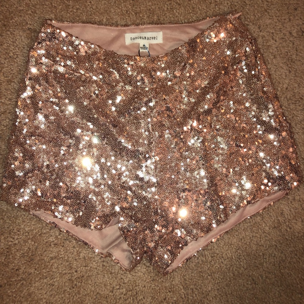 Rose gold sequin shorts